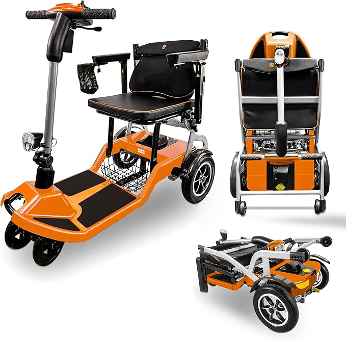 R3b-Mobility Scooters for Seniors Adults Ultra Lightweight 37.5 Ibs Electric Powered Folding 4 Wheel Mobility Scooter with Cup Holder, Compact Convenient for Travel Airline Approved, Orange
