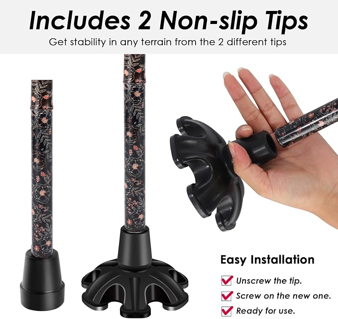 Walking Cane PANZHENG Cane for Man/Woman | Mobility & Daily Living Aids | 5-Level Height Adjustable Walking Stick | Comfortable Plastic T-Handle Portable Walking Stick Folding Cane