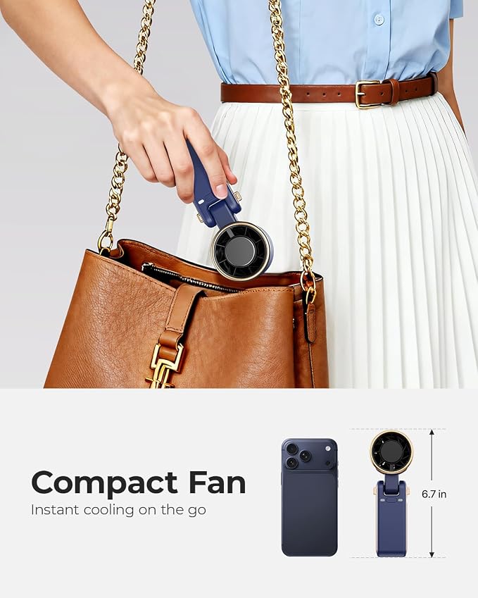 Portable Handheld Turbo Fan - 5 Gear High Speed 4000mAh Rechargeable Mini Personal Hand Fan Blow Cold Air, Battery Operated Travel Essentials, Beach Vacation, Gifts for Women, Men (Navy Blue)