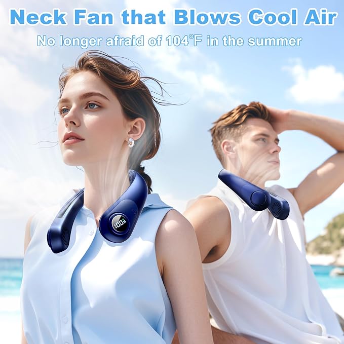 Portable Neck Fan that Blow Cold Air, LED Display, Rechargeable Hands-Free Wearable Cooling Personal Fan, 5 Speed, Neck Support, Bladeless Neck Air Conditioner, Gifts for Women/Men, Hot Flashes