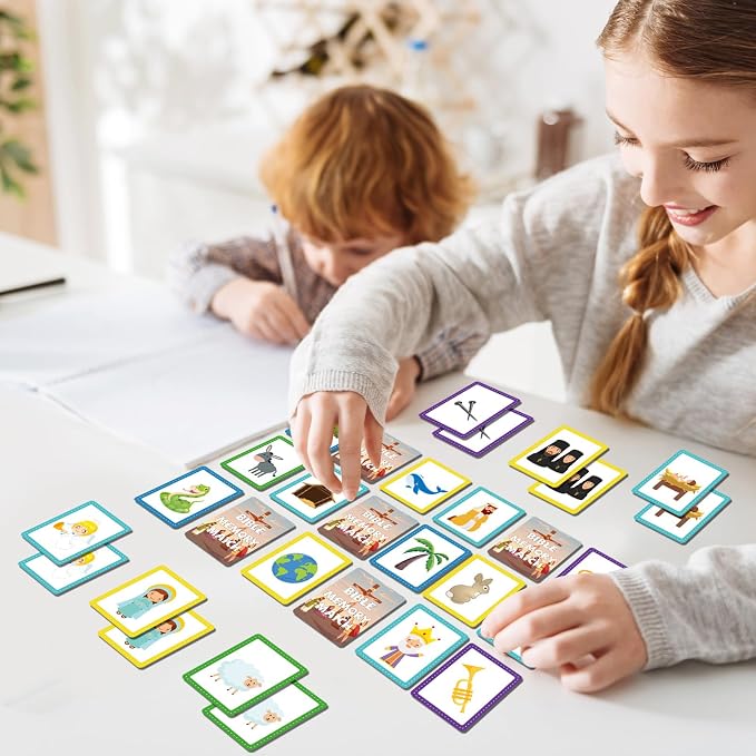 gisgfim 100 PCS Memory Matching Game Bible Concentration Memory Card Games for Kids Boys Girls Easter Educational A Fun & Fast Christian Preschool Homeschool VBS 2026 Biblical Theme Matching Games