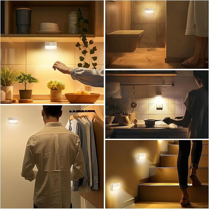 16 Pack Motion Sensor Stair Light Indoor, Battery Operated Night Lights | Automatic, Wireless, Stick on Anywhere Portable LED Lamp for Step Toilet Hallway Bedroom Under Cabinet Closet Wall Kitchen
