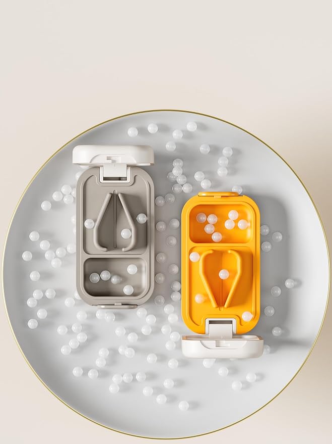 Pill Cutter | Pill Splitter for Small Large Pills | Design in The USA| Cuts Vitamins |- Adjustable Splitter+V-Shape Holder & Detachable Pad, Easy to Clean, Safe for Seniors, Kids, Pets Orange