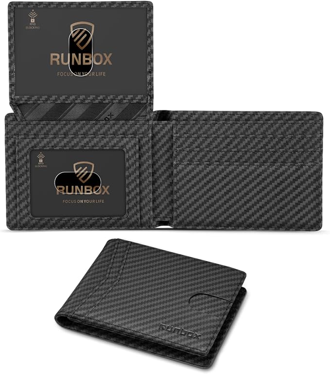 RUNBOX Wallet for Men -Slim Rfid Leather Mens Bifold Novelty Wallets 2 ID Window With Gift Box Men's Accessories | Minimalist Front Pocket Design, Holds 15 Cards, Large Capacity with Cash Pocket,Compact and Thin, Birthday Gifts for Men