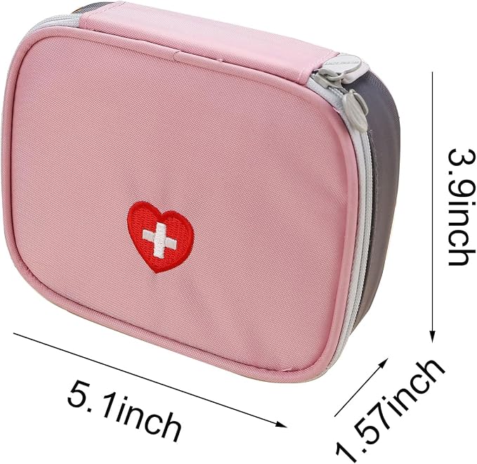 Portable Mini First Aid Pouch, Empty Travel Medicine Bag Double Zippers Handy Pills Pocket for Travel Home, Small Size (Pink)
