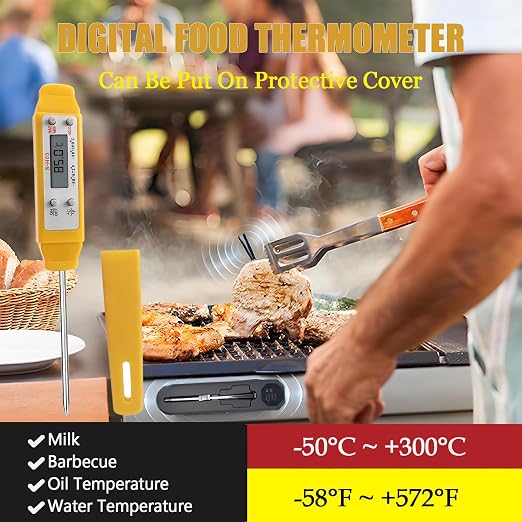 Meat Thermometer - Digital Food Thermometer for Cooking Kitchen - Automatic Calibration Pen Style Electronic Pocket Thermometer for Water Temperature, Barbecue (Yellow)