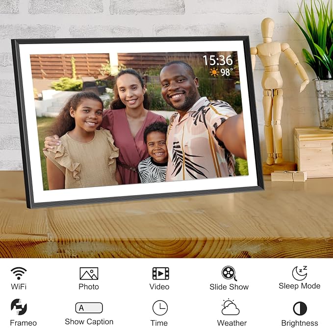 Frameo 15.6 Inch Large Digital Picture Frame WiFi phtoto Easy Setup to use | FHD digital photo frame Touch Screen Auto-Rotate Free Share Photos and Videos Gift for mon Father Women