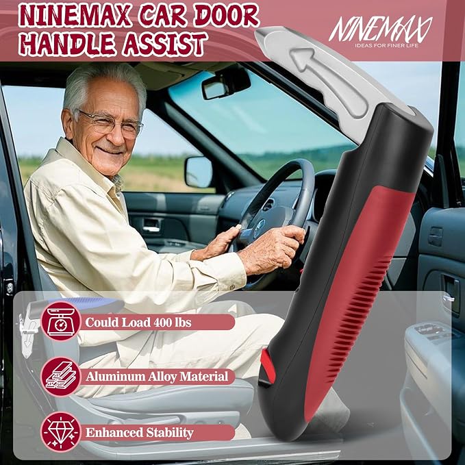 NINEMAX Car Door Handle for Elderly, 3 in 1 Car Handle Assist (2pcs) | 3-in-1 Design Combines Car Assist Handle & Cane Support, Provides Stable Grip for Seniors, Portable Vehicle Entry Aid
