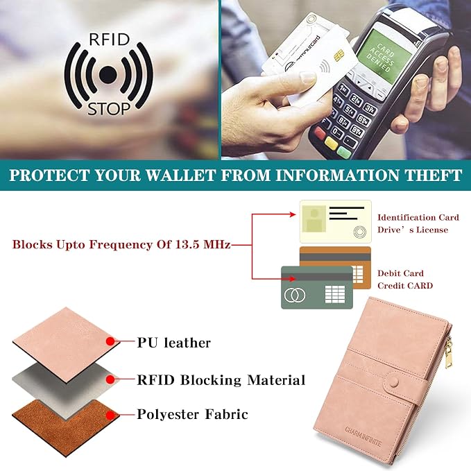 RFID Blocking Leather Passport Wallet Cover Case with Pen and Card Slots Travel Wallet for Women/Men Travel Must Haves Accessories