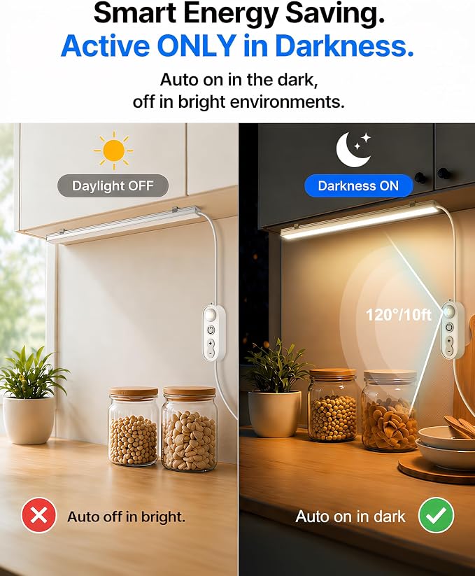 Motion Sensor Cabinet Lighting Plug in - 6 Pcs 12 inches 4500K | Dimmable Linkable Daylight White