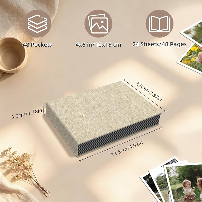 Popotop Photo Album 4x6 48 Pockets for Wedding Gifts,Linen Hardcover Picture Albums for Family Anniversary Baby Vacation Pictures