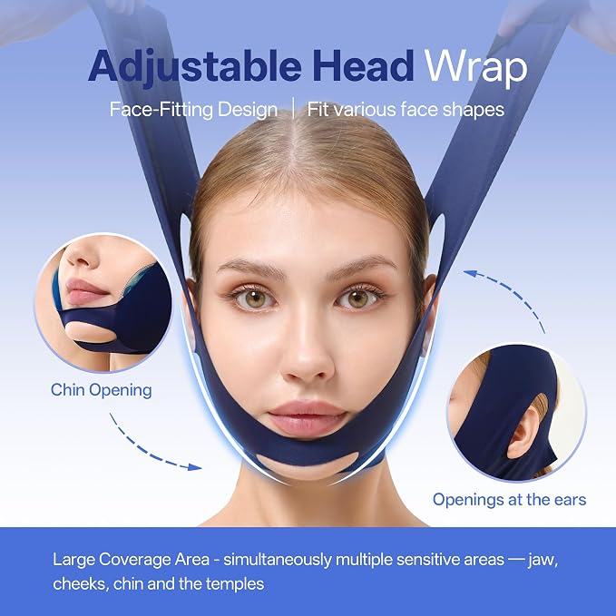 samply Wisdom Teeth Ice Pack Head Wrap with 4 Reusable Gel Cold Packs, Adjustable Face Ice Mask for Jaw & Cheek, Cold Compress, Navy Blue