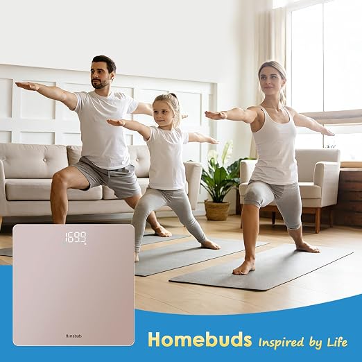 Homebuds Smart Scale for Body Weight, Precision 0.1lb by Our Professional Factory Since 2001, Digital Weight Scale Step-On and Bright LED, App Sync with Weights and BMI, 400lb/182kg, Rose Gold