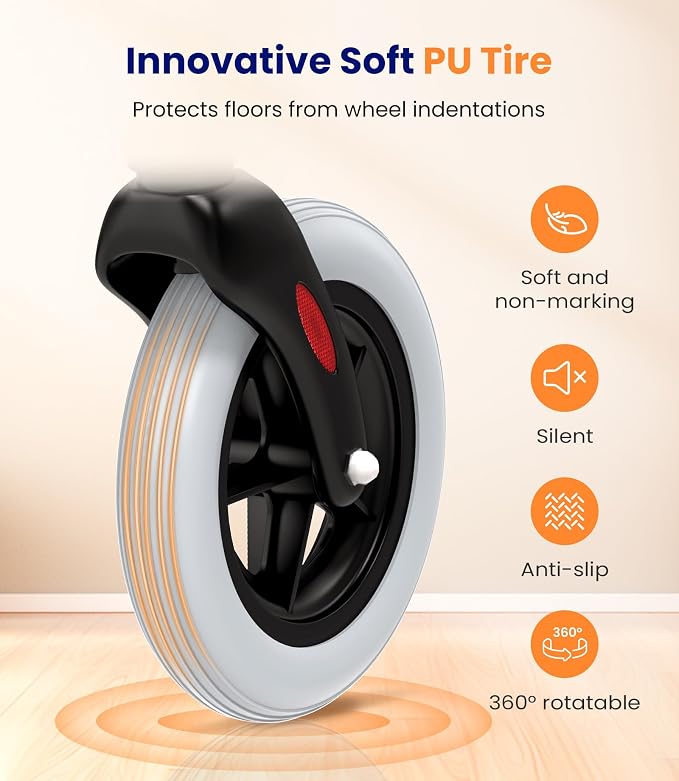 VOCIC Z32 Narrow Walkers for Small Spaces, 8" Quiet Anti-Slip Tires, Tray | Foldable & Lightweight Indoor Rollator Navigates Small Spaces, Easily Passes Tight Doors, Tray & Pouch for Home, WT