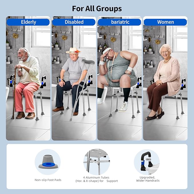 Shower Chair for Seniros Elderly Handicap Disabled or Bariatric Adults with Arms and Back, Bench Seat for Inside Shower stall and Bathroom Bath Tub Seats Adjustable Stool Heavy Duty 500 lbs sit Chairs