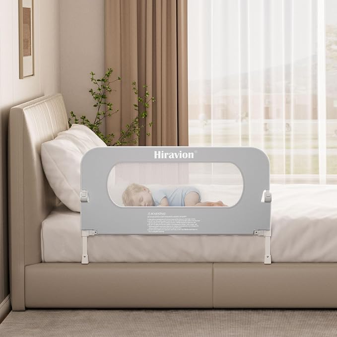Bed Rail for Toddlers - 47 Inch Foldable Baby Guard | Height Adjustable | Foldable | Fits Full/Queen/King/Twin Beds | U-shape base provides Safety sleep protection | Grey