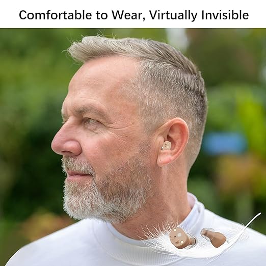 Hearing Aids for Seniors Rechargeable, Invisible Hearing Aids for Adults Women & Men, with Noise Cancelling - Clear Sound Quality, Comfort Design & Magnetic Charging Case (Beige)