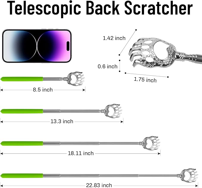 Back Scratcher, Telescopic Bear Claw Back Scalp Scratchers Massager with Soft Rubber Handles, Stocking Stuffers Gifts for Men Women Adults, Portable Hand Massage Tool for Human and Pets(2 Pack)