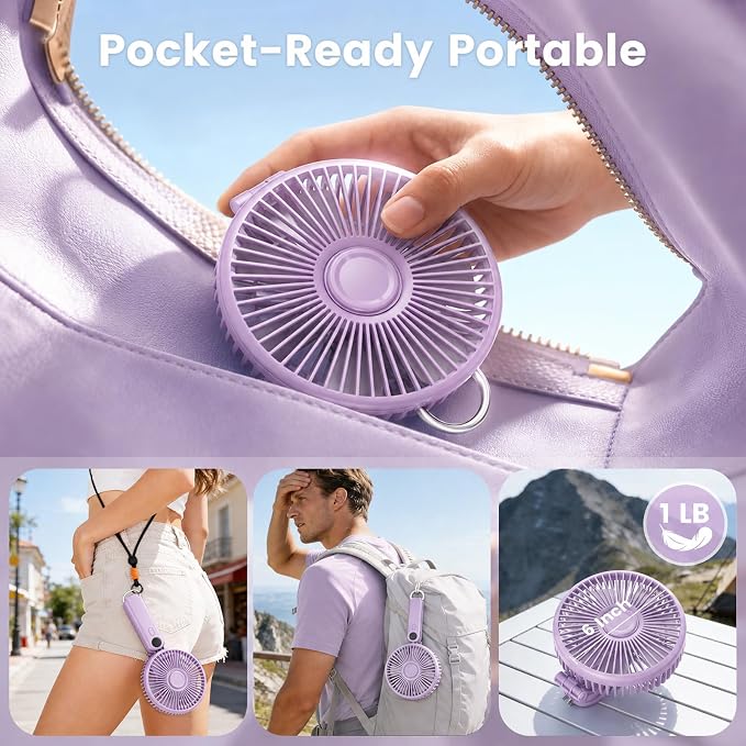 Portable Handheld Fan, 10000mAh Rechargeable 6-Inch Personal Fan for Travel | Ultra Quiet Foldable Desk Fan, 5-Speed Battery Operated Fan with Up to 40H Runtime and Digital Display for Travel and Makeup