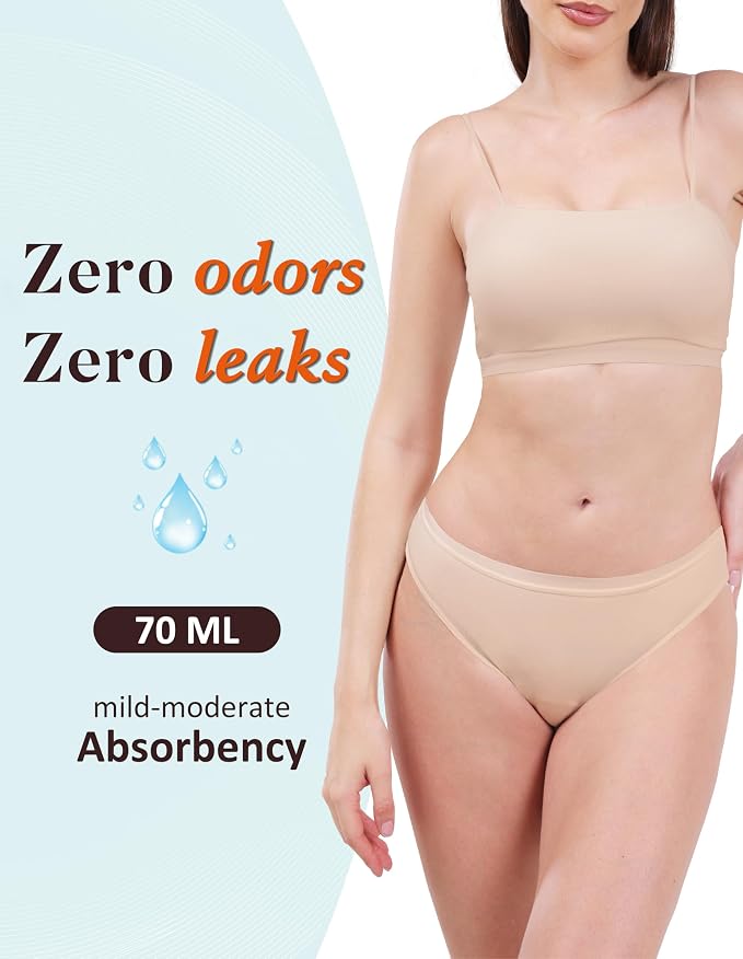 AIRCUTE Washable Leak Proof Incontinence Underwear for Women Absorbency Bladder Control Briefs 70ML,3 Pack (XL, Black-Beige-White)