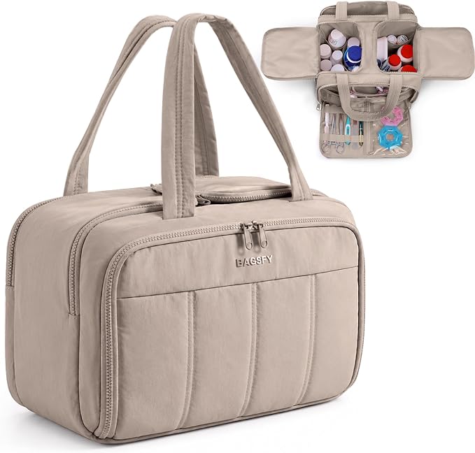 Travel Medicine Storage Bag with 2 Compartments, Wide-Mouth Medical Organizer, Puffy Lightweight First Aid Bag for Prescription Bottles, Pill Cases, Medical Supplies & Family Emergency Essentials