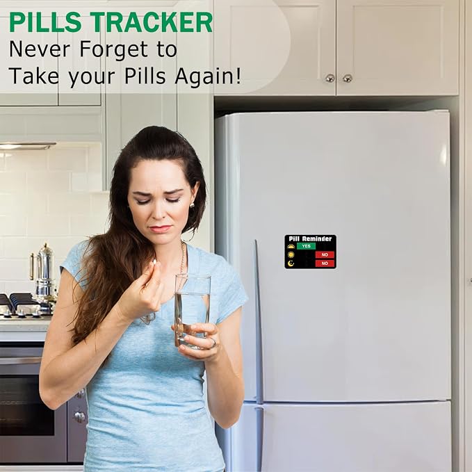 Pill Reminder, Pill Tracker AM NOON PM, Acrylic Reminder Slider for Fridge, Pill Reminder Magnet, Magnetic and Adhesive Sticker Option-5.9x3.9 inches