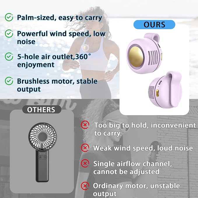 Portable Clip-On Fan, Mini USB Rechargeable 360° Rotatable Fan, Personal Fan 3-Speed Silent Mini Bladeless Fans (Assorted Color(Random Delivery One Color))