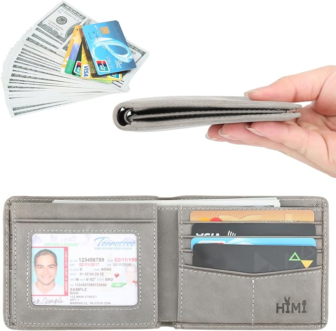 HIMI Wallet for Men-Genuine Leather RFID Blocking Bifold Stylish Wallet With 2 ID Window