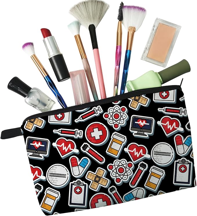Livel lhood Black Medical Supply Cosmetic Bag for Women Cute Makeup Bag for Purse Travel Toiletry Zipper Pouch for Women Gifts Black Medical Supply Makeup Bag for Her