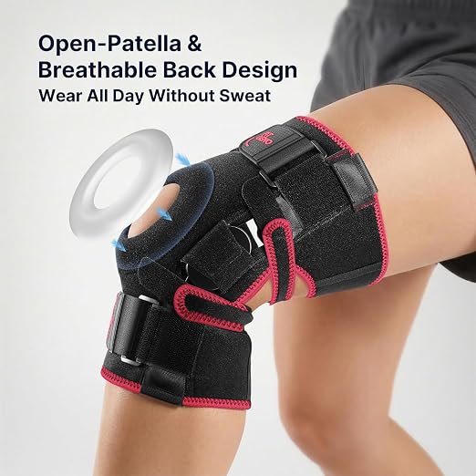 Fit Geno Hinged Knee Brace for Women: Adjustable Knee Brace with Side Stabilizers - Breathable Compression for Meniscus Tear, Arthritis, Knee Pain Relief, Injury Recovery, Running, Sports (Large)