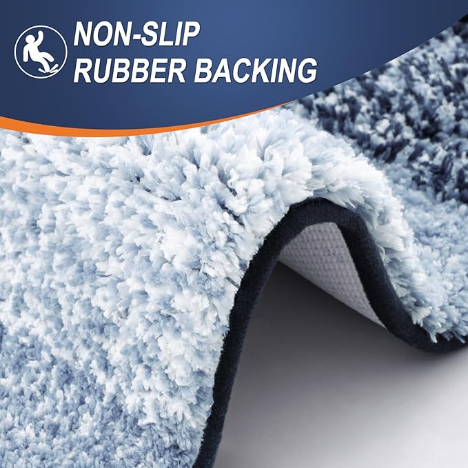OLANLY Bathroom Rug Set 2 Piece, Soft Absorbent Microfiber Bath Mats and U-Shaped Contour Toilet Rug, Non-Slip, Machine Wash Dry, Plush Shaggy Bath Mats for Bathroom (24"x16"+U24 x20, Dark Blue)