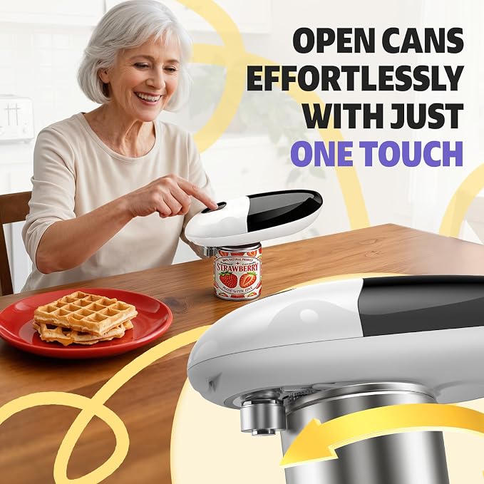 Electric Can Opener, One-Touch Automatic Can Opener Easy Side Cut All Can Sizes with Smooth Edge, Handsfree Battery Operated Kitchen Gadget Safe for Seniors & Arthritis