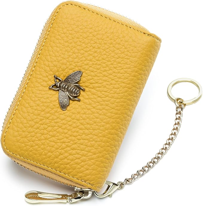 imeetu RFID Credit Card Holder, Small Card Wallet Women, Leather Card Case | Genuine Leather Women's Card & id Cases, Change Coin Purse with Zipper Keychain id Window, 20 Colors & 3 Styles, Daily, Gifts