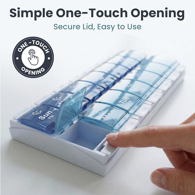 PELEGON Pill Organizer 2 Times a Day, Weekly Pill Organizer AM PM 7 Day, Large Medicine Pill Organizer with One-Touch Open, Extra Large Compartments, BPA Free Travel Pill Organizer for Daily Use