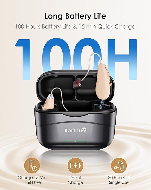 Karthus OTC Hearing Aids for Seniors with Hearing Loss, Rechargeable Lightweight RIC Hearing Amplifiers with Noise Cancelling & Clear Sound, 16-Channel Digital DSP, 7 Level Volume, Easy to Use, Black