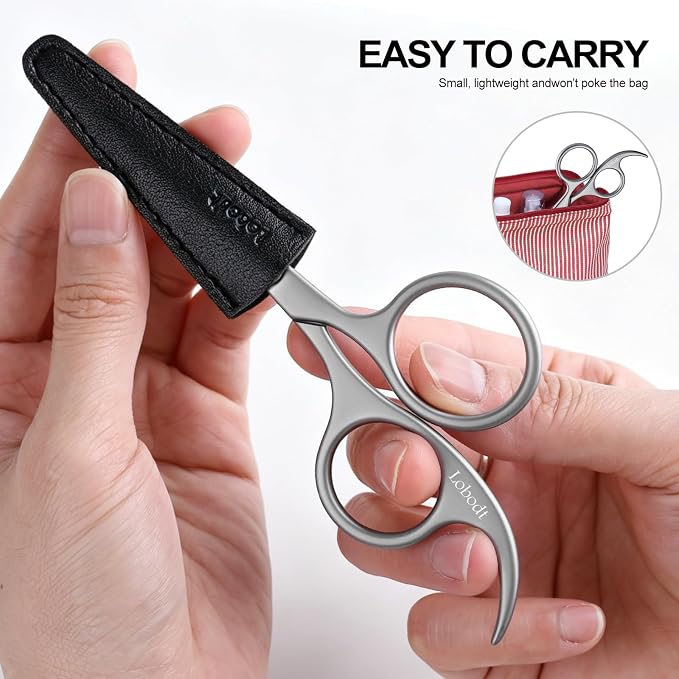 4.72-inch high-end nose hair trimmer, Small scissors with rounded heads, Suitable for trimming fine and soft facial hair and trimming men's beards in beauty salons(matte silver)