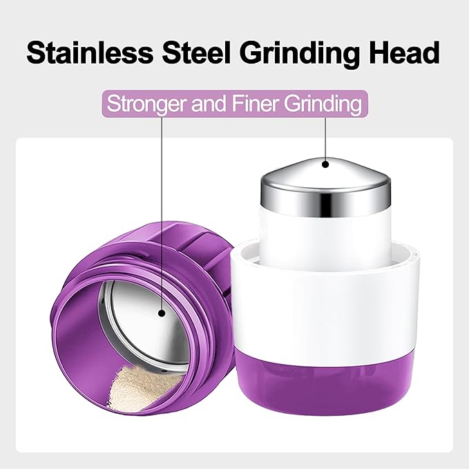 DUBSTAR 3-in-1 Pill Crusher Pill Grinder, Pill Crusher Fine Powder with Brush, Pill Crushers for Elderly with Pill Cutter and Storage, Pill Cutter Splitter for Small or Large Pills (Purple)