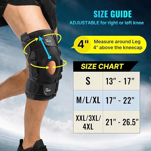 Fit Geno Hinged Knee Brace for Meniscus Tear: Adjustable Support for Knee Pain w/Built-in Side Stabilizers & Removable Metal Hinges for ACL MCL Injury or Surgery Recovery - Men and Women