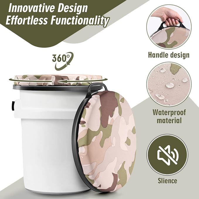 5 Gallon Bucket Seat for Yeti Only, 360 Degree Swivel Load Out Bucket Seat, 5 Gal Foam Cushion Seats Lid with Padded Top for Hunting Fishing Camping Baseball