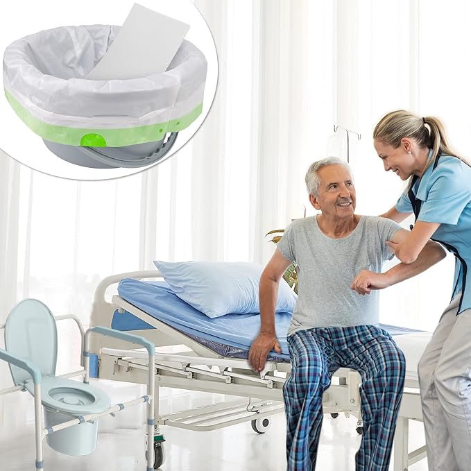 Commode Liners with Absorbent Pad, Universal Fit for Commode/Camping Toilet | 100Bags+100Pads, Unscented, Leakproof, Drawstring Closure for Easy Disposal, 1000ml Absorbency,for Seniors Home Care, RV Trip