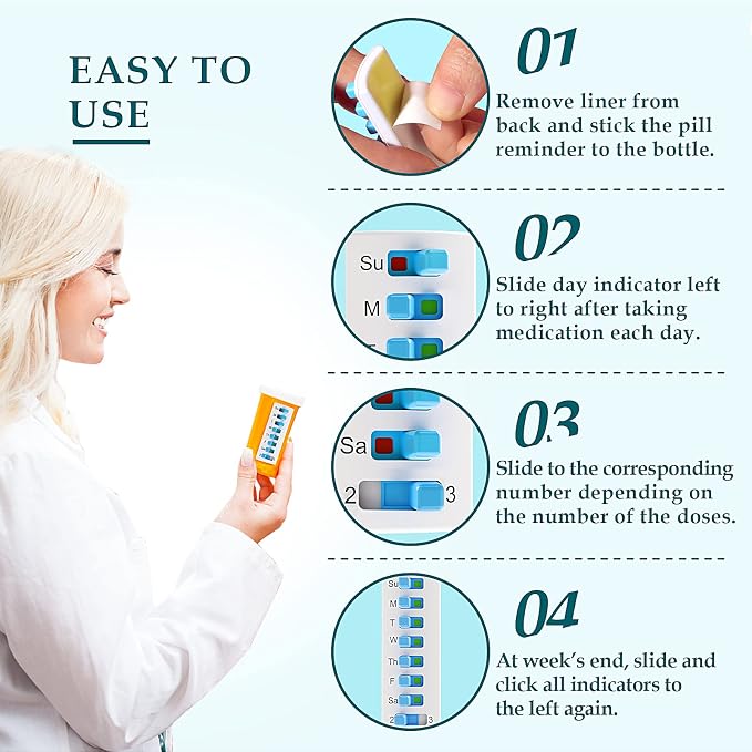Pill Reminder 5Pack,Pill Tracker(Slide left to right),Reusable Medication Tracker on bottle,Easy to use Medicine Reminder,3 times a day 7 days a week Convenient Medicine Reminder For Home
