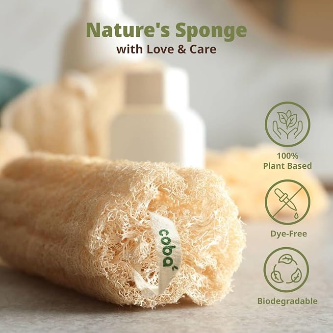 Natural Loofah Exfoliating Back & Body Scrubber Set | 40" Natural Whole Loofah Back Scrubber with Handles for Deep Cleansing | 100% Plant-Based Eco Luffa Shower Sponges for Women & Men