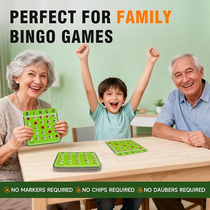 Regal Bingo Bulk Bingo Cards with Sliding Windows - Reusable Large Print Bingo Game Cards for Adults Large Group - 8 Pack, Green