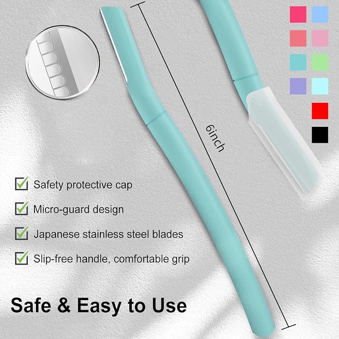 Dermaplane Razor for Women, Facial Razor, Peach Fuzz Remover, 10ct Teal | Disposable Dermaplaning Tool for Facial Hair Removal & Exfoliation, Microblade Design, Easy Replacement for Home & Travel