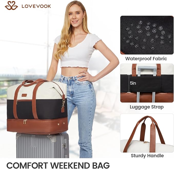 LOVEVOOK Weekender Bag for Women, Large Duffle Bag for Travel with 2 Packing Cubes, Carry on Overnight Bag with Shoe Compartment, Mom Hospital Bags for Labor and Delivery