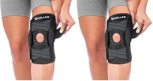 MUELLER Sports Medicine Self Adjusting Hinged Knee Brace for Men and Women,Knee Stabilizer for Compression and Pain Relief Support,Ideal-for Arthritis,Sprains,Black,One Size,(Pack of 2)