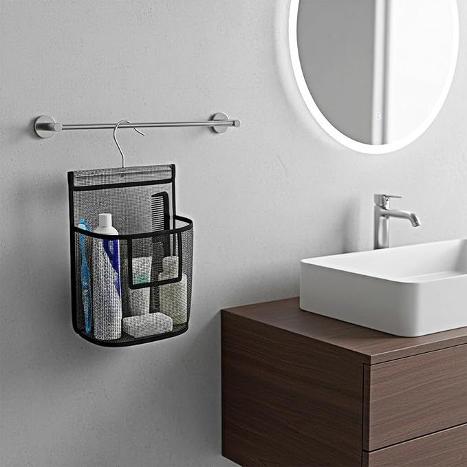 Mesh Shower Caddy Hanging, PVC Bathroom Storage Bag with Hooks for College Dorm, Gym, Swimming, RV and Travel