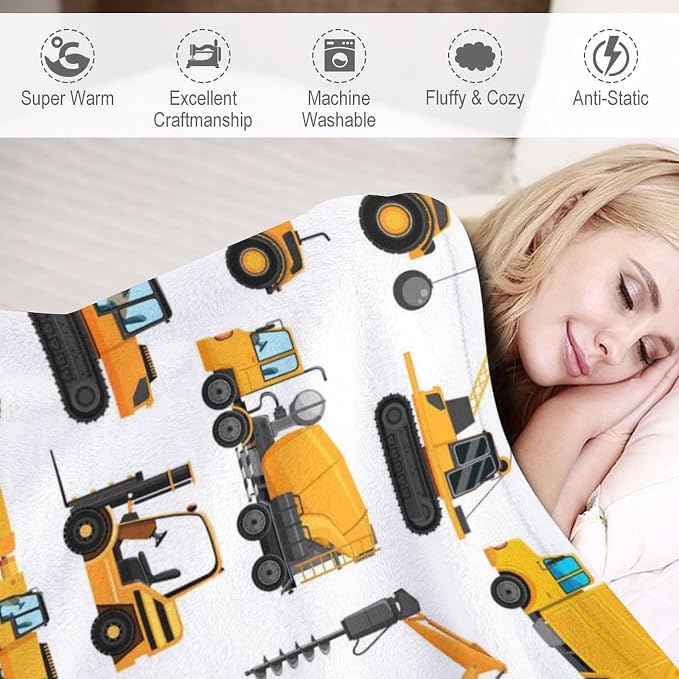 Excavators Construction Blanket Gifts for Yellow Trucks Lover 80 x 60 Inch for Adult,Construction Excavators Fannel Fleece Throw Blanket Super Soft Throws Blanket for Bed Couch Sofa