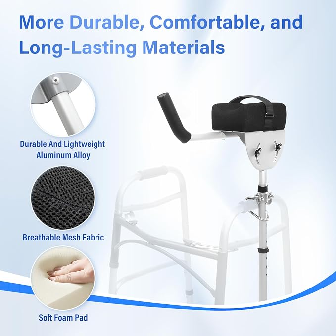 1 pcs Walker Platform Attachment with Adjustable Padded Cuff - Walker Platform Accessory to Preventing The Bracket from Sliding Down - U-Shaped Clamp Design Compatible with Most Walkers on The Market