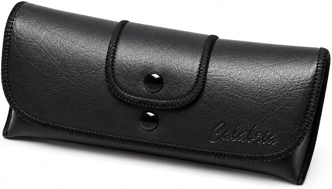 Calabria Double Snap Belt Loop Eyeglass Case PU Leather Black Old School Vintage Eye Glasses Pouch Semi-Hard Sunglass Holder - 12PACK
